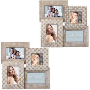 2x stuks multi fotolijst hout naturel/wit vintage met 4 lijstjes geschikt voor diverse maten foto