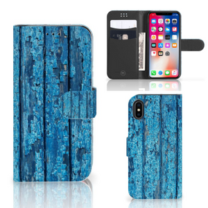 Apple iPhone X | Xs Book Style Case Wood Blue