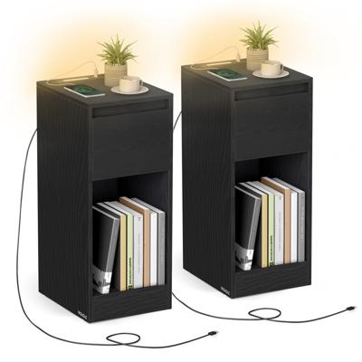 Nachtkastje met ledverlichting en usb aansluitingen, Ebbenhout Zwart / 2