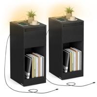 Nachtkastje met ledverlichting en usb aansluitingen, Ebbenhout Zwart / 2