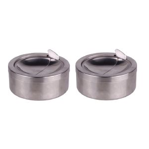 2x Zilveren klep/terras asbakken rond 11 cm RVS