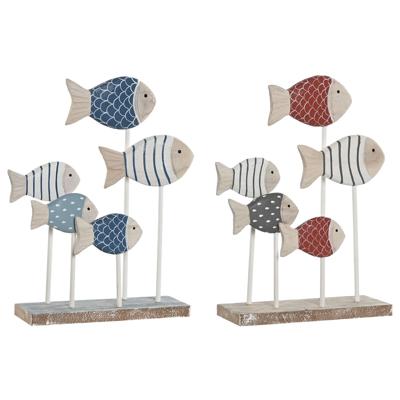 Decoratieve figuren Home ESPRIT Blauw Wit Rood Vissen 17 x 6 x 25 cm (2 Stuks)