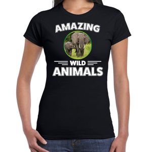 T-shirt olifanten amazing wild animals / dieren zwart voor dames