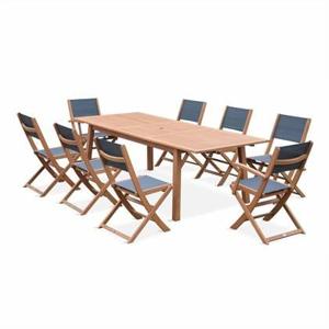 sweeek - Uitschuifbare houten tuintafel, 8 stoelen