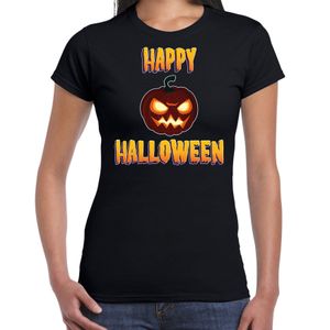 Happy Halloween horror pompoen verkleed t-shirt zwart voor dames