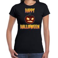 Happy Halloween horror pompoen verkleed t-shirt zwart voor dames - thumbnail