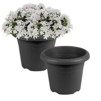 Hega Hogar Plantenbak - 2x - antraciet - kunststof - D14 x H11 cm