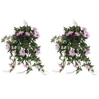 2x stuks groene Petunia lichtroze bloemen kunstplanten 50 cm - thumbnail