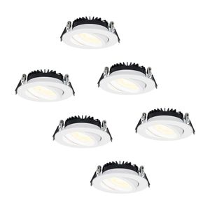Hoftronic Set van 6 dimbare LED inbouwspots Rome - Wit - 6 Watt - Kantelbaar - 2700K warm wit - IP44 - Geringe inbouwdiepte
