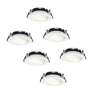 Set van 6 dimbare LED inbouwspots Rome - Wit - 6 Watt - Kantelbaar - 2700K warm wit - IP44 - Geringe inbouwdiepte