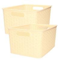 Opbergmand - 2x - Kastmand - rotan kunststof - beige/geel - 18 Liter - 29 x 39 x 20 cm - thumbnail