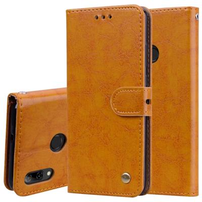 Business stijl olie Wax textuur horizontale Flip lederen case voor Huawei P Smart 2019 met houder & kaartsleuven & portemonnee (bruin)