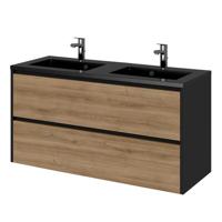 Tiger Reverse Meubelset 120 cm met 2 lades Chalet eik - Mat zwart incl Quadro wastafel dubbel Mat zwart - 800324