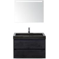 Dante Badmeubelset 80 cm - Black Oak - Wastafel Hardsteen Wit Lucca met Sence Spiegel