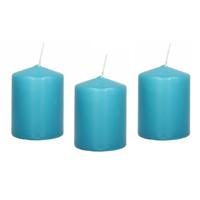 Cilinderkaars/stompkaars - 8x - turquoise - 6 x 8 cm - 29 branduren