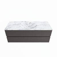 MONDIAZ VICA-DLUX 130cm badmeubel onderkast Dark grey 2 lades. Inbouw wastafel CLOUD midden zonder kraangat, kleur Glace.