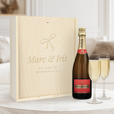 Champagnepakket met glazen - Piper Heidsieck Brut (750ml) - Gegraveerde deksel
