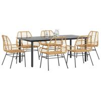 7-delige Tuinset poly rattan glas bruin