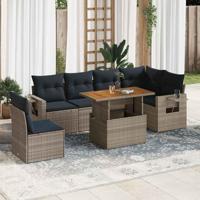 7-delige Loungeset met kussens poly rattan grijs