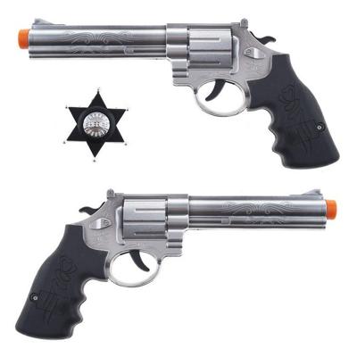Revolver/pistool - 2x stuks - met Sheriff ster - kunststof - Verkleed artikelen - speelgoed