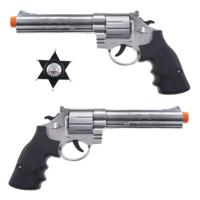 Revolver/pistool - 2x stuks - met Sheriff ster - kunststof - Verkleed artikelen - speelgoed