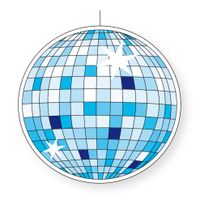 Seventies eighties disco thema hangende discobol decoratie blauw 28 cm   - - thumbnail