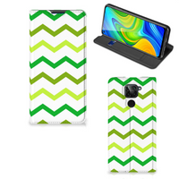 Xiaomi Redmi Note 9 Hoesje met Magneet Zigzag Groen - thumbnail