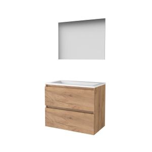 Basic-Line Ultimate 46 badkamermeubelset - 80x46cm - greeploos - 2 lades - acryl wastafel - 0 kraangaten - Spiegel - verlichting MFC Whisky Oak 1813835