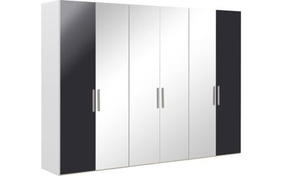Goossens Kledingkast Easy Storage Ddk, Kledingkast 304 cm breed, 220 cm hoog, 2x draaideur en 4x spiegel draaideur midden