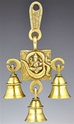OHM Symbool Ganesh Massief Messing Wand Hangende Bellen met 3 Bellen