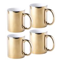 Koffiebeker/theemok - 4x - Metallic goud - keramisch - 350 ml - Servies - Bekers/mokken