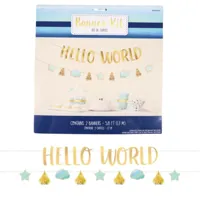 Amscan Letterslinger baby boy hello world blauw/goudkleurig 170 cm | 12 stuks