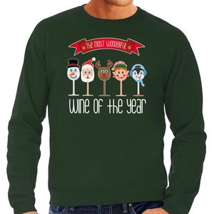 Foute Kersttrui/sweater voor heren - Kerst wijn glazen - groen - drank/wine