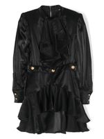 Balmain Kids robe courte en satin à volants - Noir