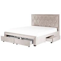 Beliani-LIEVIN-Bed met opbergruimte-Beige-180 x 200 cm-Fluweel - thumbnail