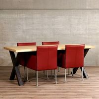 Set van 4 leren kuip eetkamerstoelen - met wieltjes - rood leer - Echt leer, Modern, ontdek de vele Leersoorten en Kleuren bij ShopX