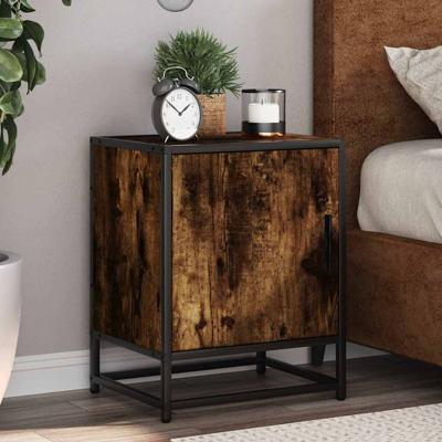 Nachtkastjes 2 st 40x31x50 cm bewerkt hout&metaal gerookt eiken