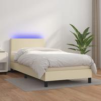 Boxspring met matras en LED kunstleer crèmekleurig 100x200 cm