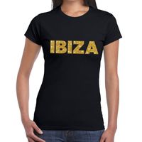 Ibiza gouden glitter tekst t-shirt zwart dames - thumbnail