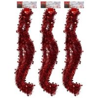 3x Rode tinsel kerstslingers met sterren 270 cm