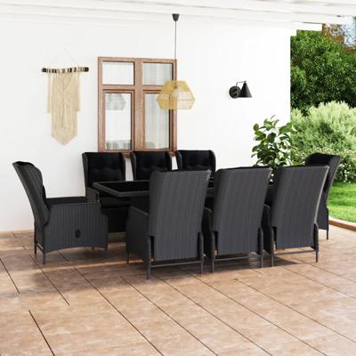 9-delige Tuinset met kussens poly rattan donkergrijs