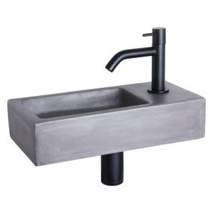 Differnz Hura fonteinset - 38x18x9cm - Rechthoek - 1 kraangat - Zwart mat gebogen kraan - Beton Grijs 38.004.91