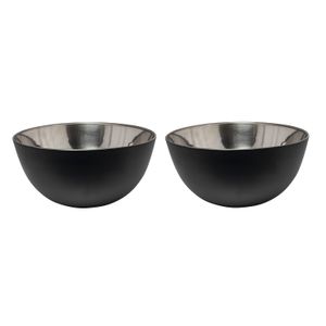 2x Salade schalen/kommen 19 cm mat zwart RVS