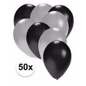 50x zwarte en zilveren ballonnen   -