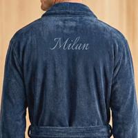 Heren badjas borduren - Donkerblauw - S/M