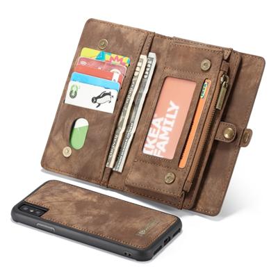 CaseMe afneembaar multifunctioneel horizontale Flip lederen hoes for iPhone XS Max, met kaart sleuf & houder & rits portemonnee & Photo Frame (bruin)