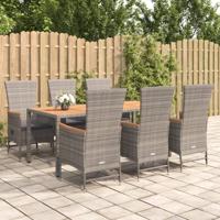7-delige Tuinset met kussens poly rattan grijs