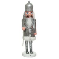 Kerstbeeldje kunststof notenkraker poppetje/soldaat zilver 28 cm kerstbeeldjes - thumbnail