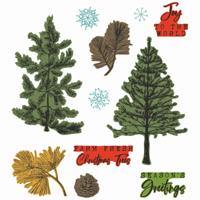 Sizzix • clear stamp set a5 with framelits die pine holidays 21pcs