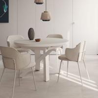 Kave Home Uitschuifbare Ronde Eettafel 'Vashti' Glas, 120-160 x 120cm, kleur Wit